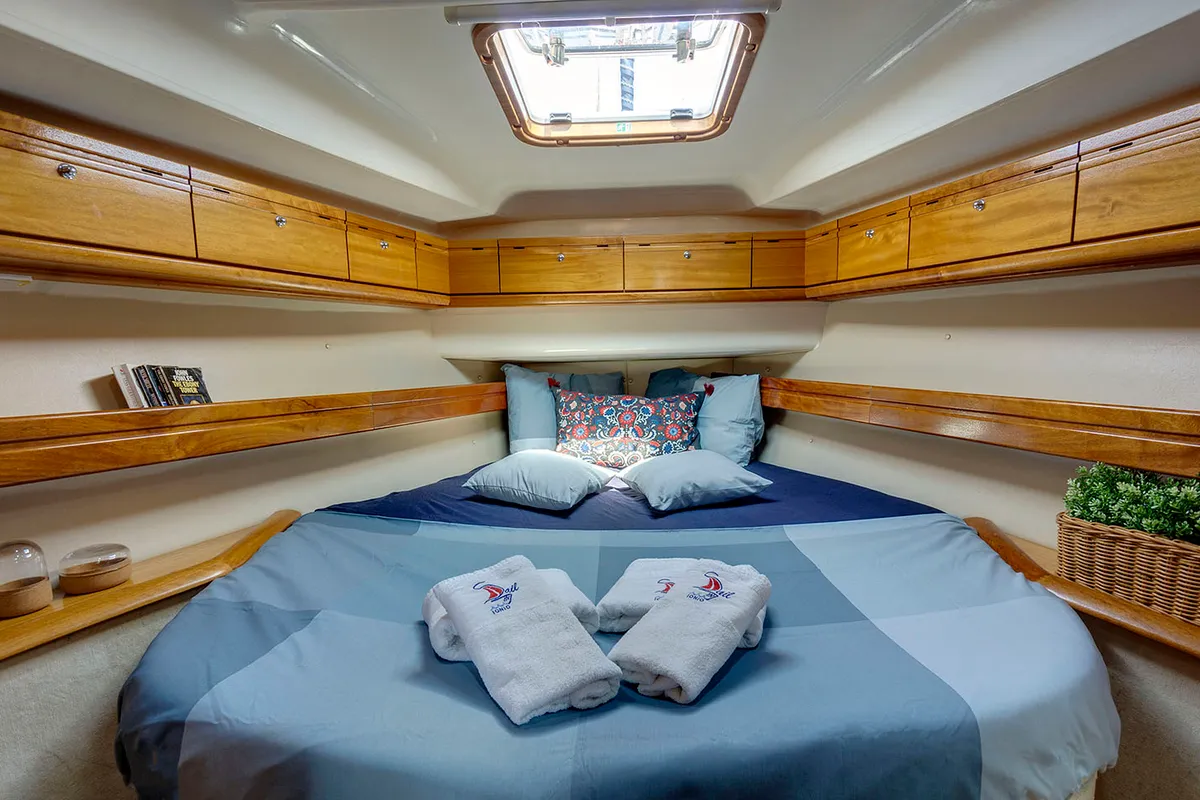 Cabin on La Luna, a Bavaria 46 Cruiser sailboat at Municipal Unit of Lefkada, Greece