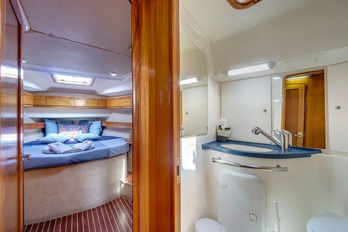 Cabin on La Luna, a Bavaria 46 Cruiser sailboat at Municipal Unit of Lefkada, Greece
