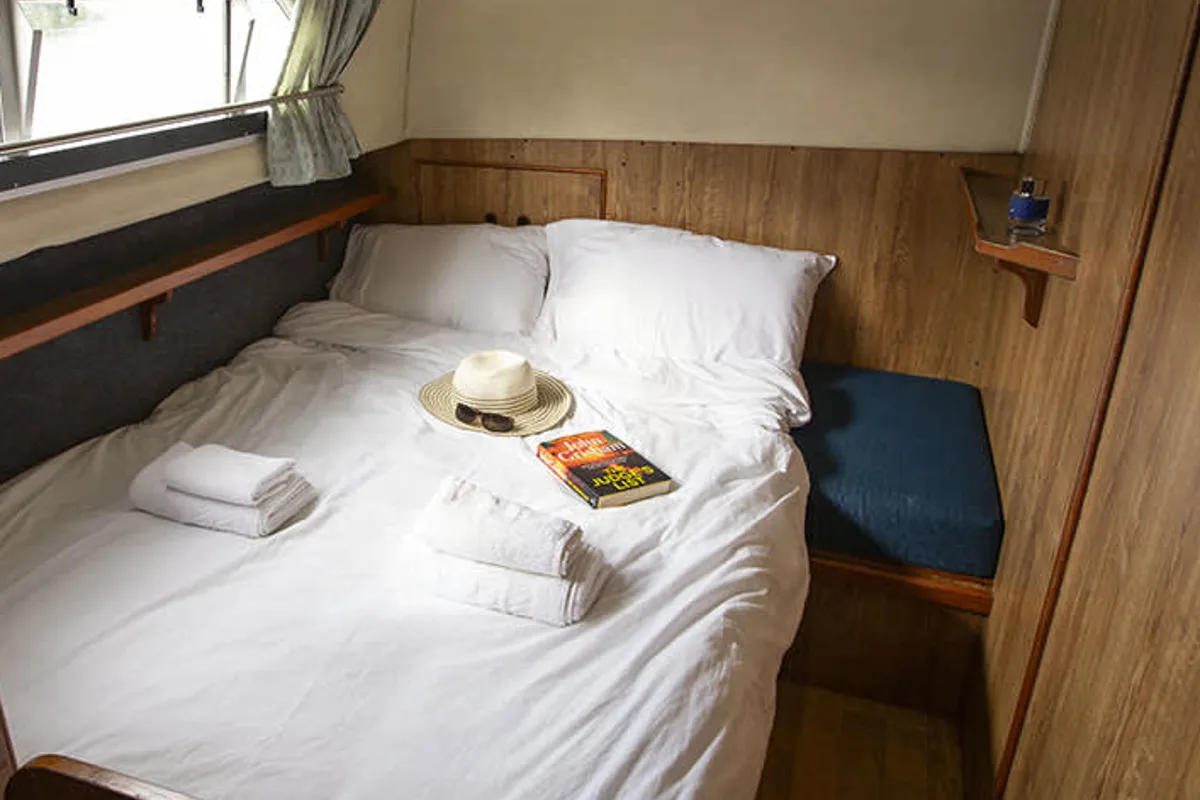 Cabin on Crusader, a Cygnet Crusader motorboat at Hindeloopen, Netherlands