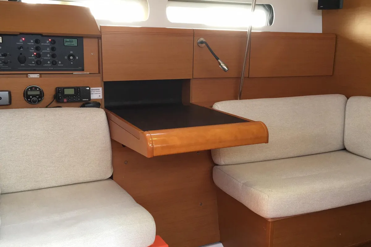 Salon of Kontiki, a Jeanneau Sun Odyssey 439 sailboat at Lavrion, Greece