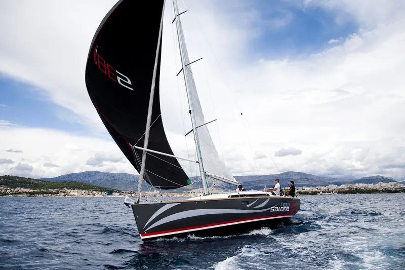 Exterior view of KaninVin, a AD Boats Salona 38 sailboat at Kaštela, Croatia