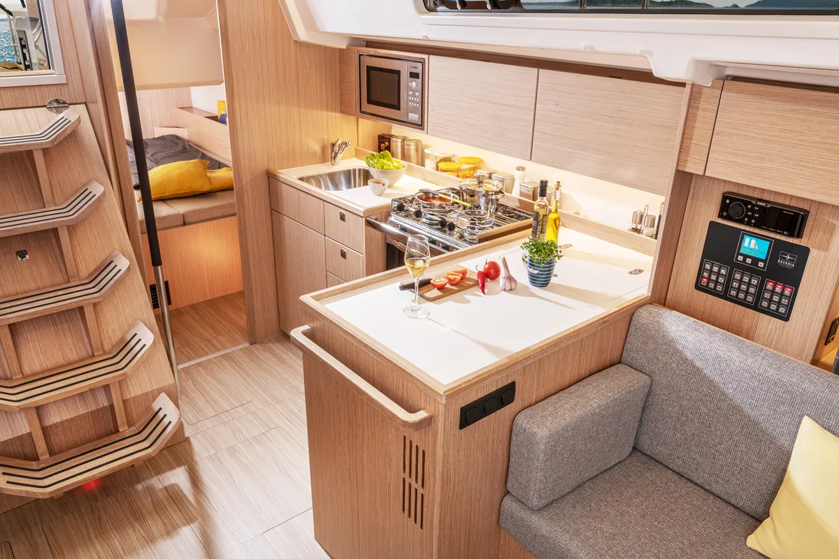 Galley of Jetset 06, a Bavaria C38 sailboat at Mai Khao, Thailand