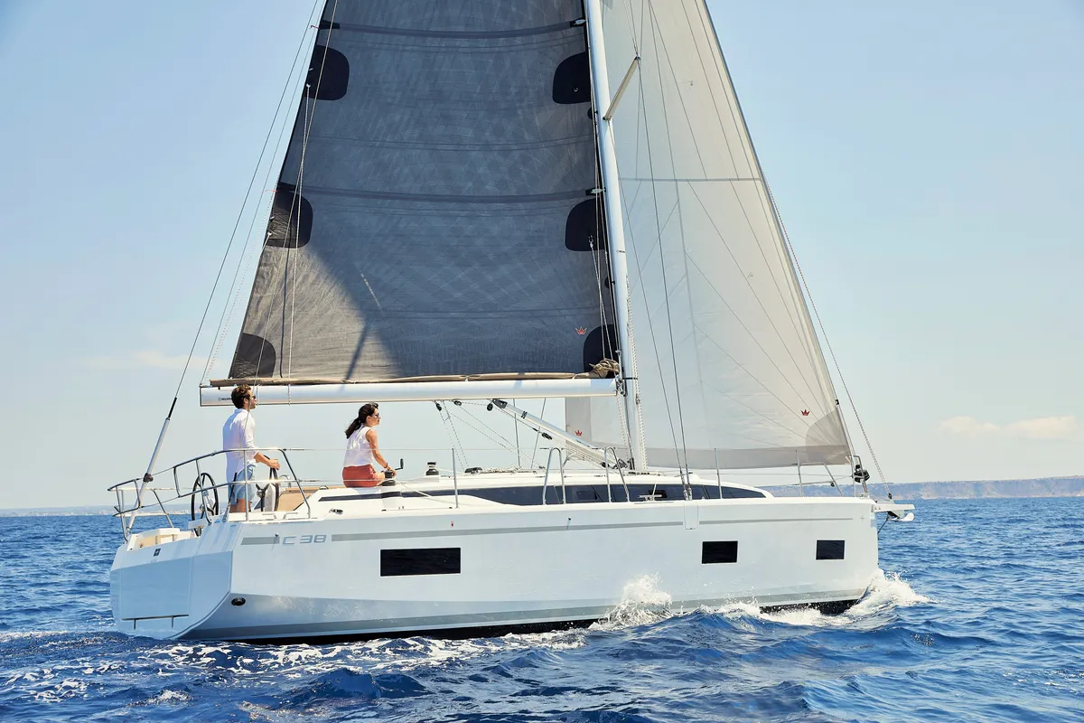 Exterior view of Jetset 06, a Bavaria C38 sailboat at Mai Khao, Thailand