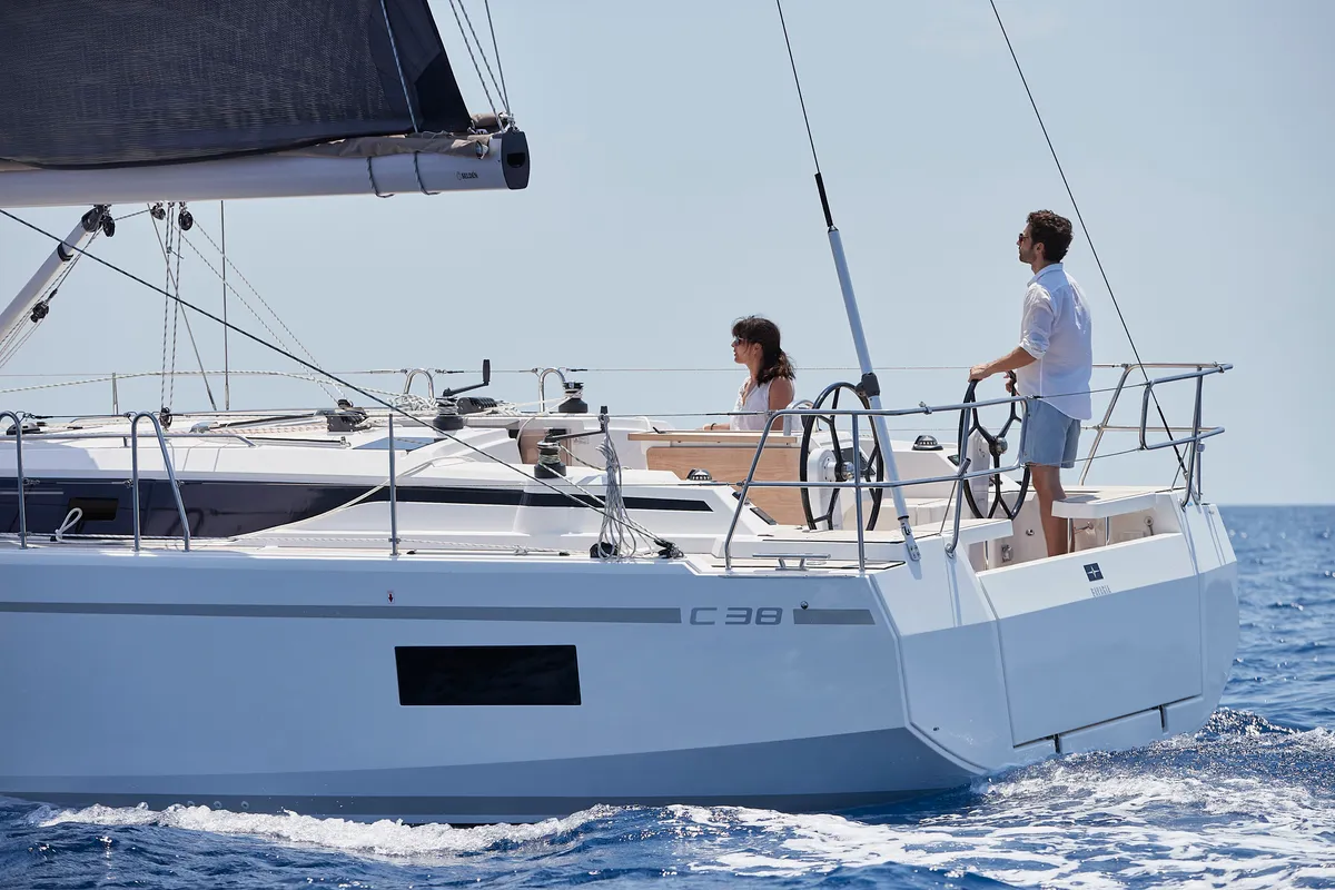 Exterior view of Jetset 06, a Bavaria C38 sailboat at Mai Khao, Thailand