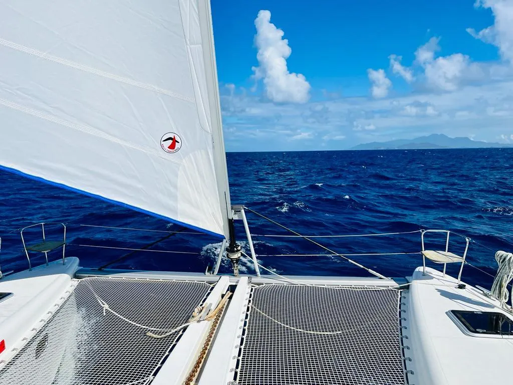 Deck of Belle, a Lagoon 450 Sport catamaran at Alameda, United States