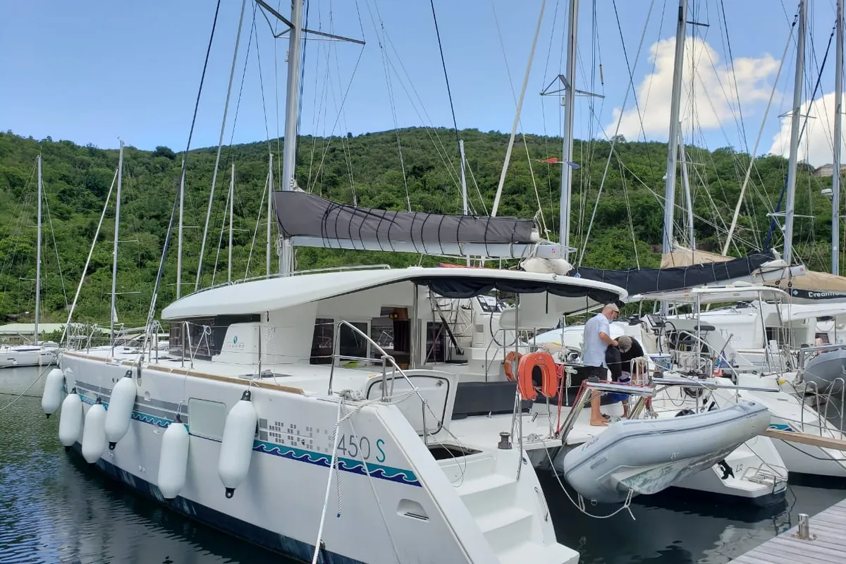 Exterior view of Belle, a Lagoon 450 Sport catamaran at Alameda, United States