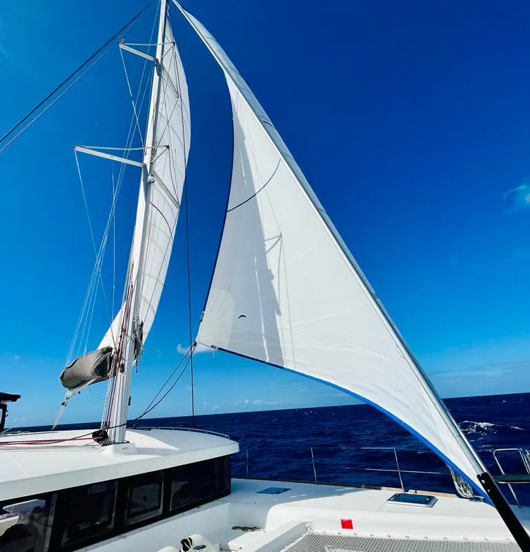 Deck of Belle, a Lagoon 450 Sport catamaran at Alameda, United States