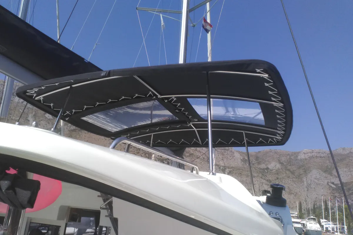 Deck of Belle, a Lagoon 450 Sport catamaran at Alameda, United States