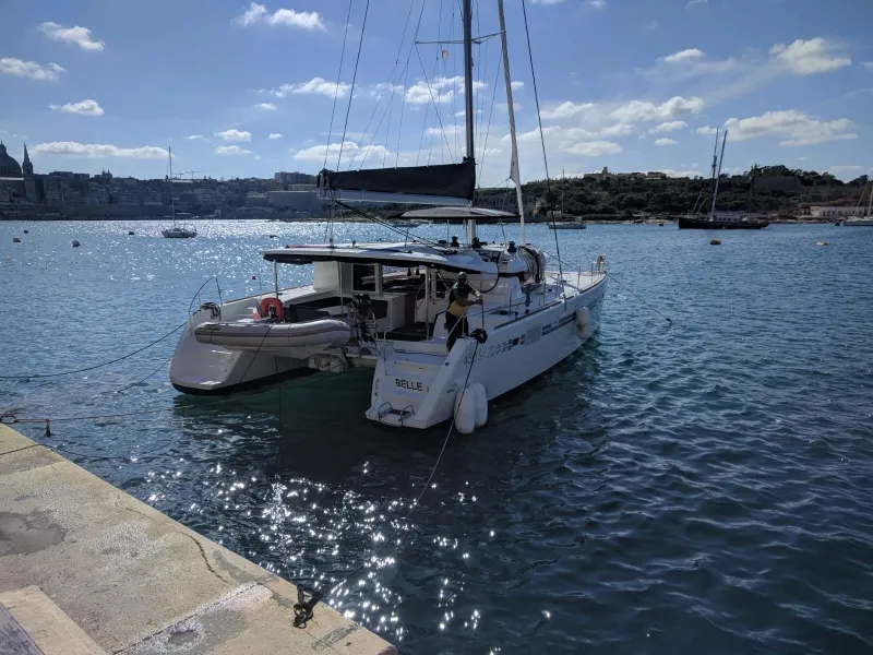Exterior view of Belle, a Lagoon 450 Sport catamaran at Alameda, United States