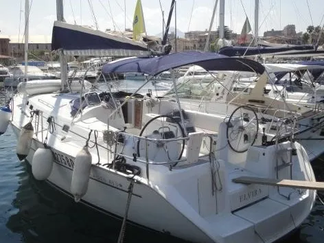 Exterior view of Elvira, a Beneteau Cyclades 43.3 sailboat at Salerno, Italy