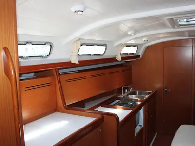 Galley of Elvira, a Beneteau Cyclades 43.3 sailboat at Salerno, Italy