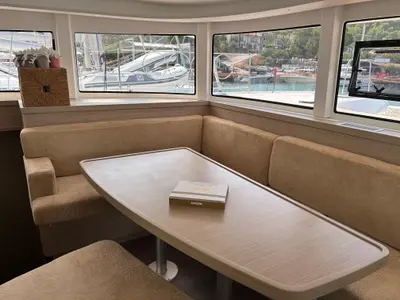 Salon of Kami, a Lagoon 42 catamaran at Fethiye, Turkey