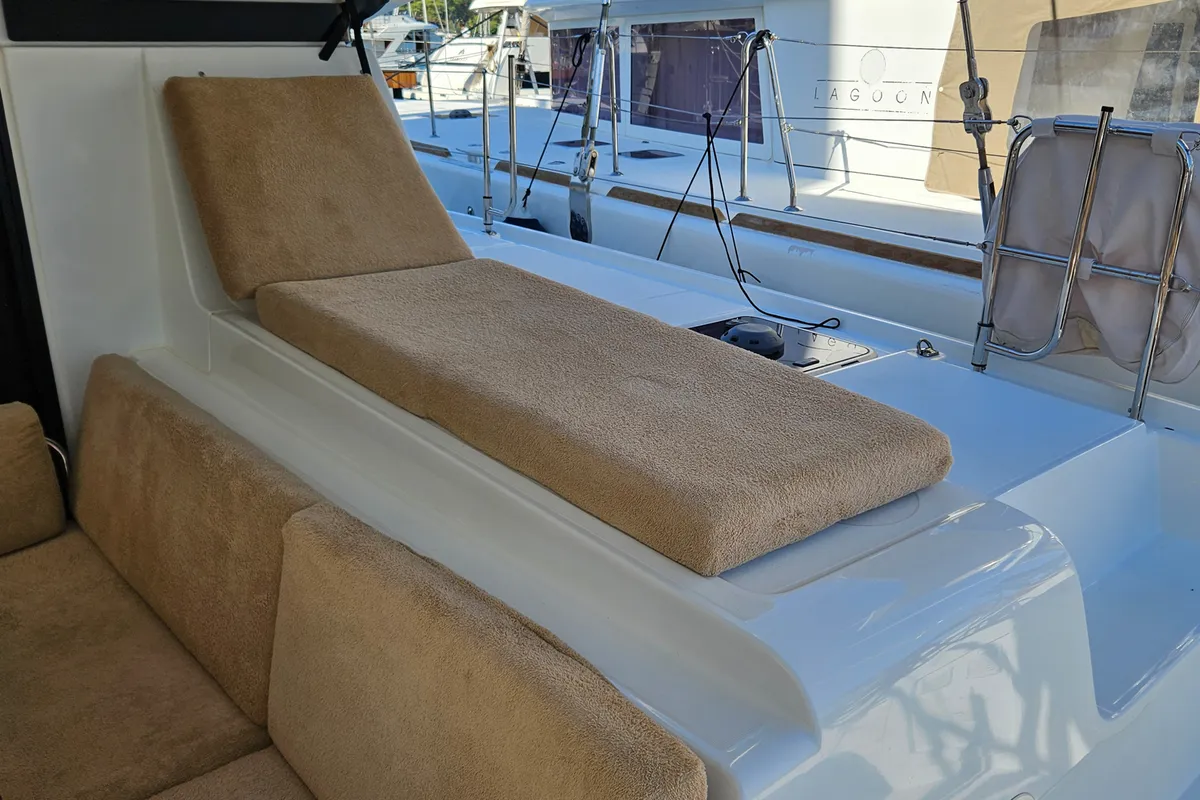 Deck of Kami, a Lagoon 42 catamaran at Fethiye, Turkey
