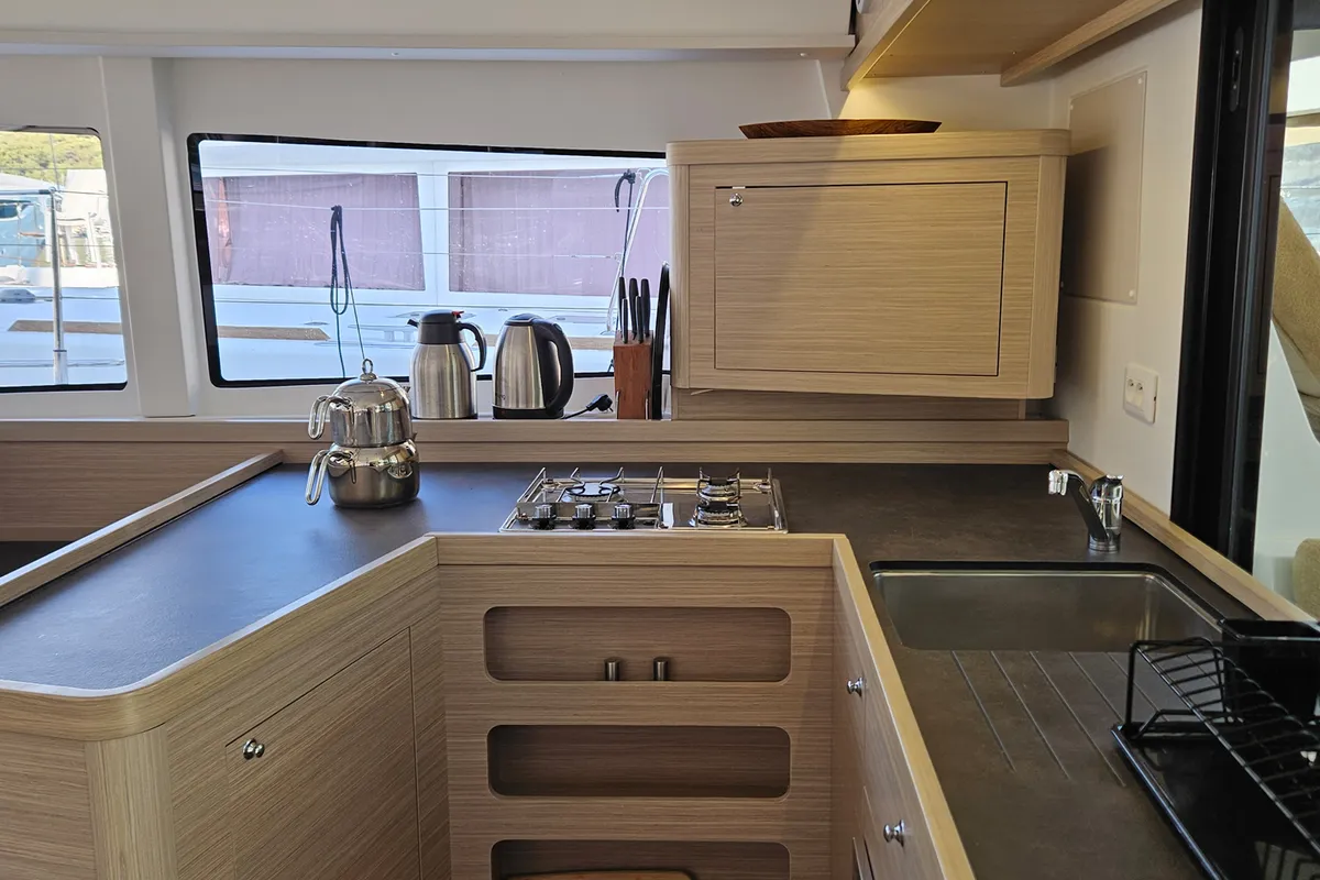 Galley of Kami, a Lagoon 42 catamaran at Fethiye, Turkey