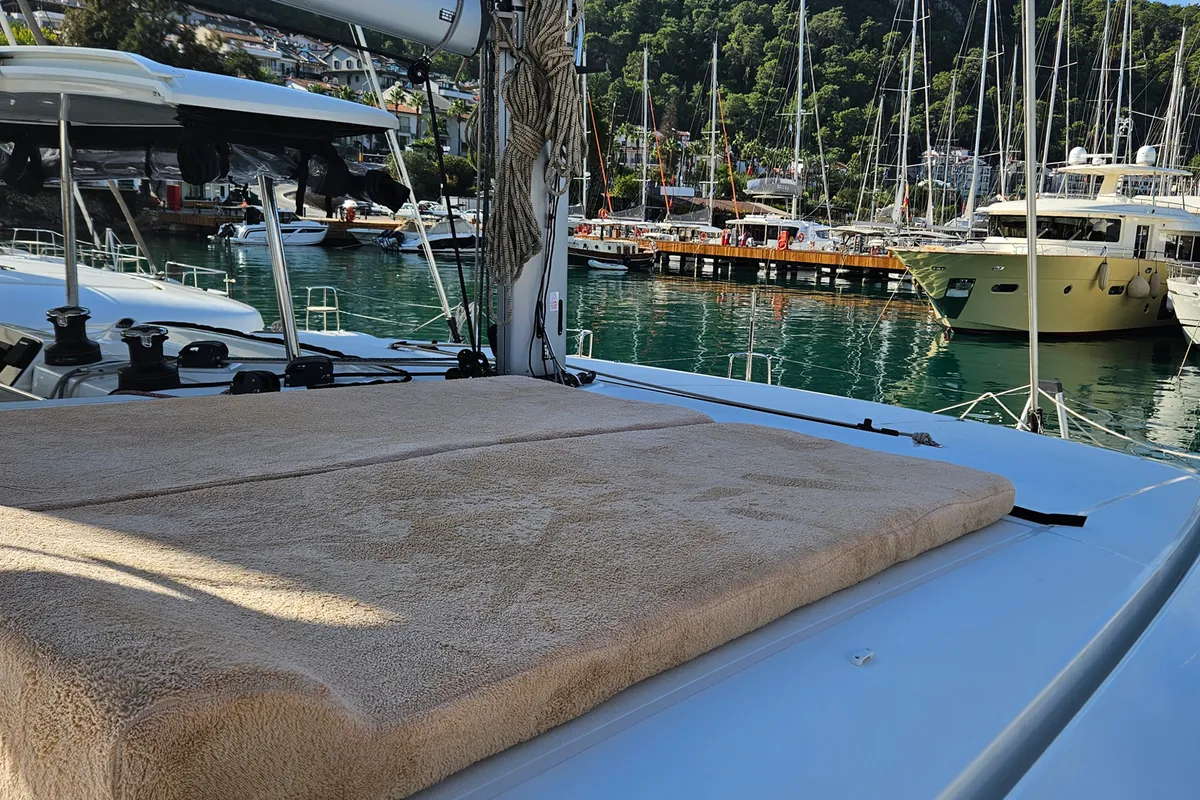 Deck of Kami, a Lagoon 42 catamaran at Fethiye, Turkey