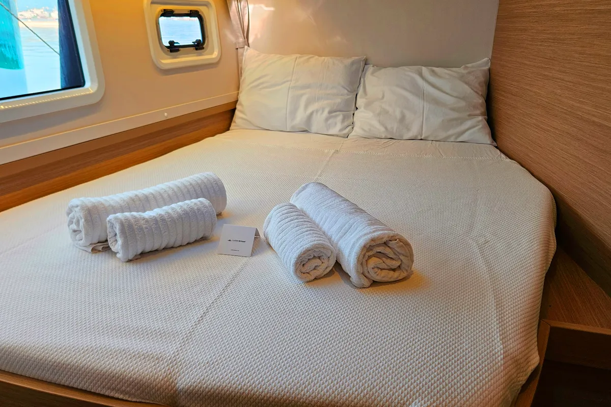 Cabin on Kami, a Lagoon 42 catamaran at Fethiye, Turkey