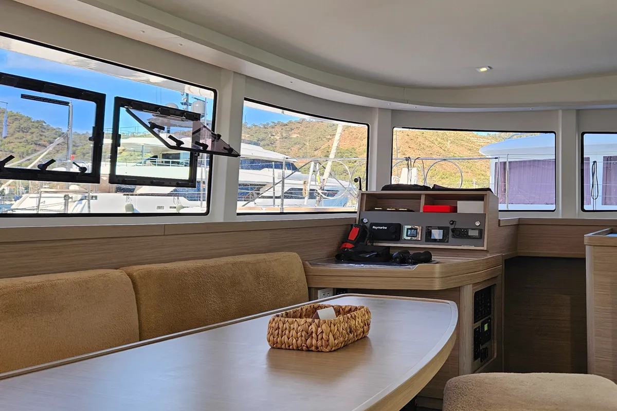 Salon of Kami, a Lagoon 42 catamaran at Fethiye, Turkey
