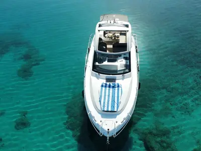Smiley, a Bavaria 33 Sport HT motorboat at Punat, Croatia