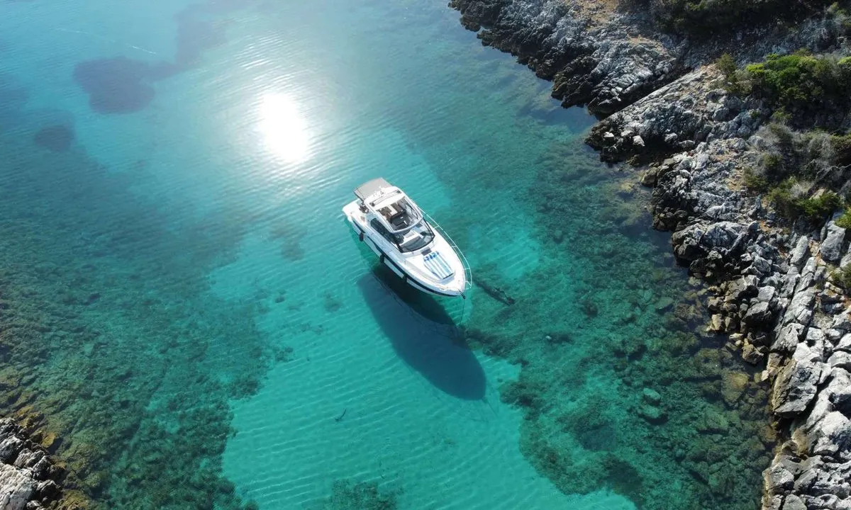 Smiley, a Bavaria 33 Sport HT motorboat at Punat, Croatia