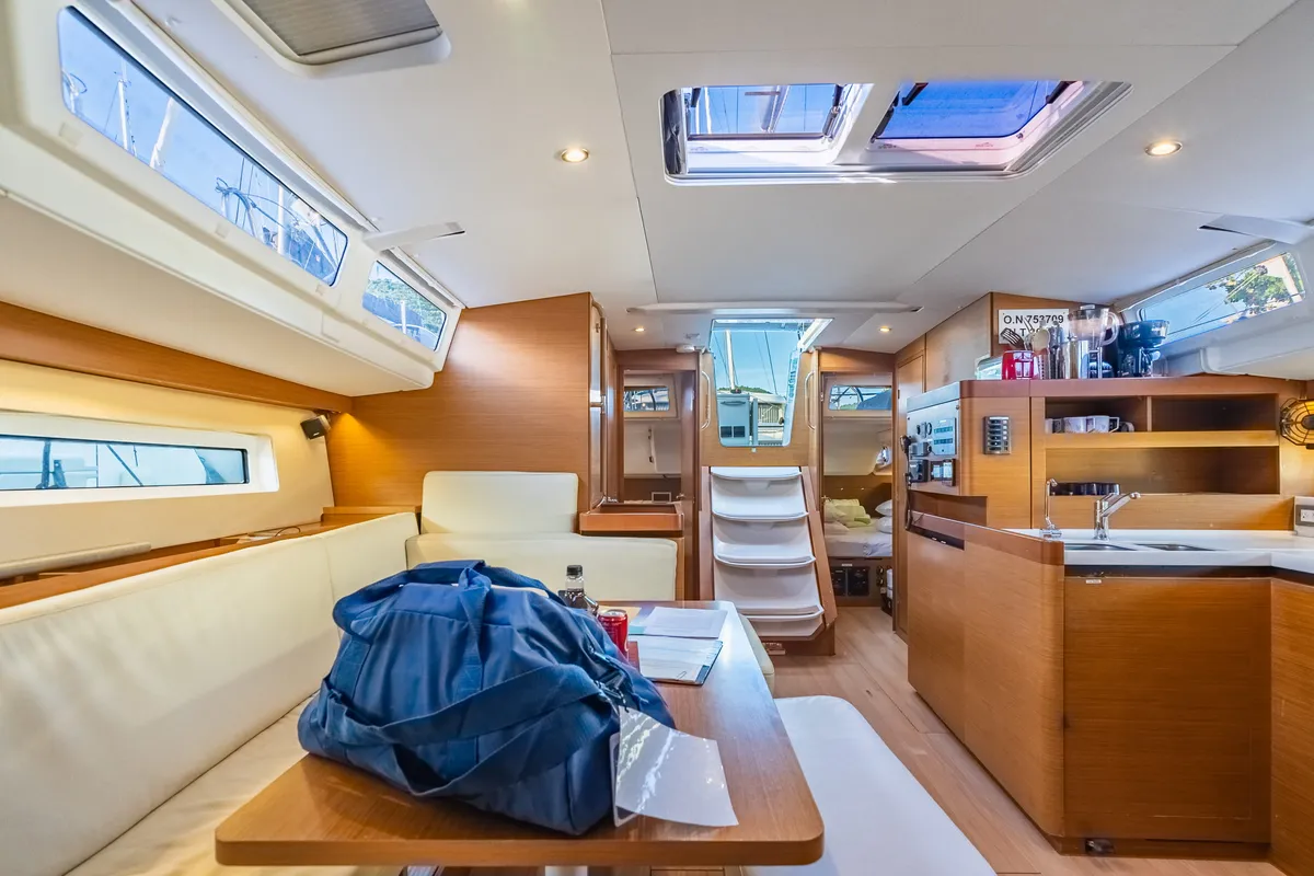 Salon of Cosette II, a Jeanneau Sun Odyssey 490 sailboat at Road Town, British Virgin Islands