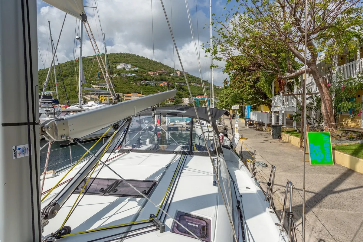 Deck of Cosette II, a Jeanneau Sun Odyssey 490 sailboat at Road Town, British Virgin Islands