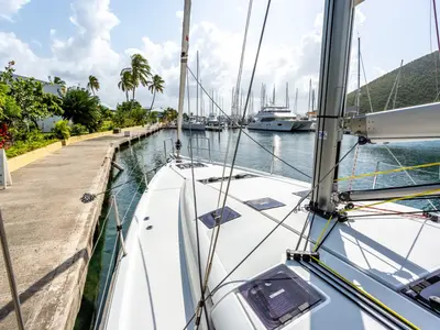 Deck of Cosette II, a Jeanneau Sun Odyssey 490 sailboat at Road Town, British Virgin Islands