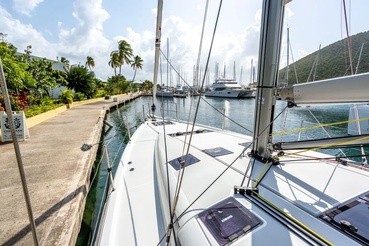 Deck of Cosette II, a Jeanneau Sun Odyssey 490 sailboat at Road Town, British Virgin Islands