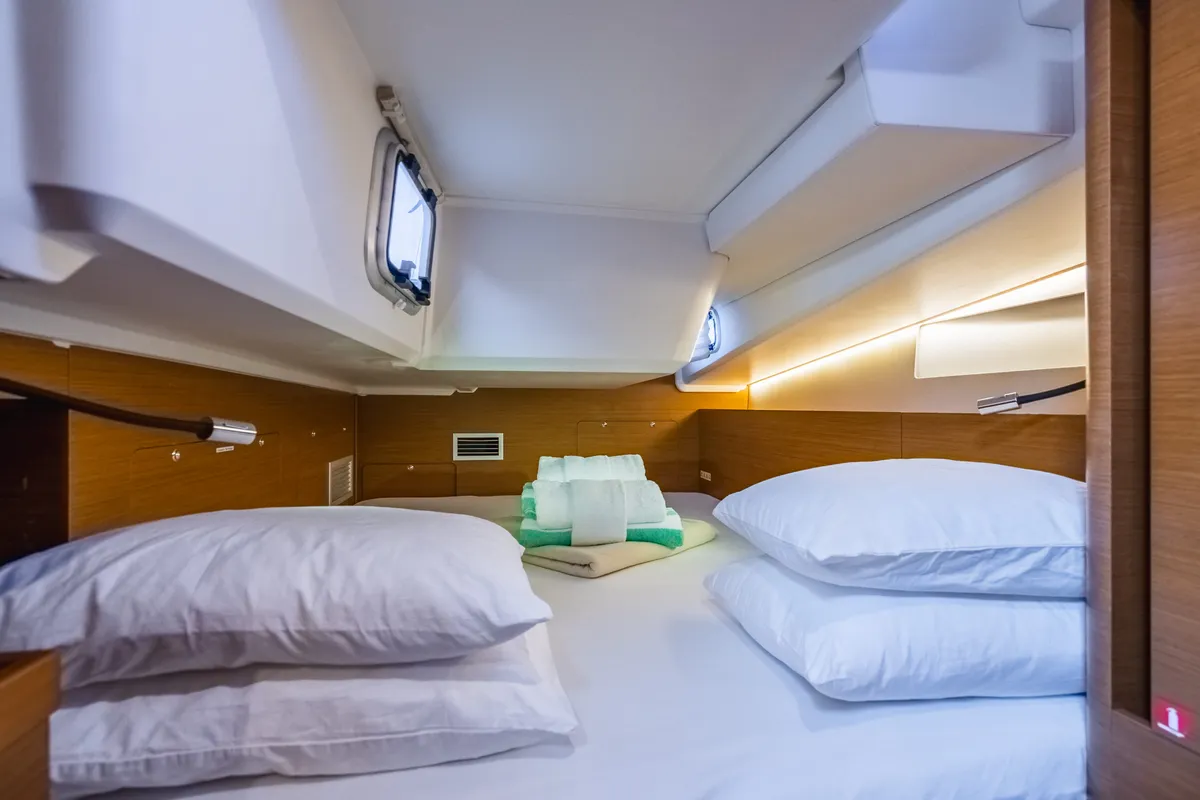 Cabin on Cosette II, a Jeanneau Sun Odyssey 490 sailboat at Road Town, British Virgin Islands