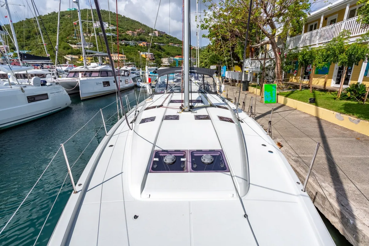 Deck of Cosette II, a Jeanneau Sun Odyssey 490 sailboat at Road Town, British Virgin Islands