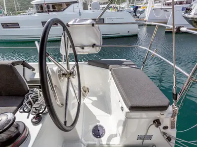 Cockpit of Cosette II, a Jeanneau Sun Odyssey 490 sailboat at Road Town, British Virgin Islands