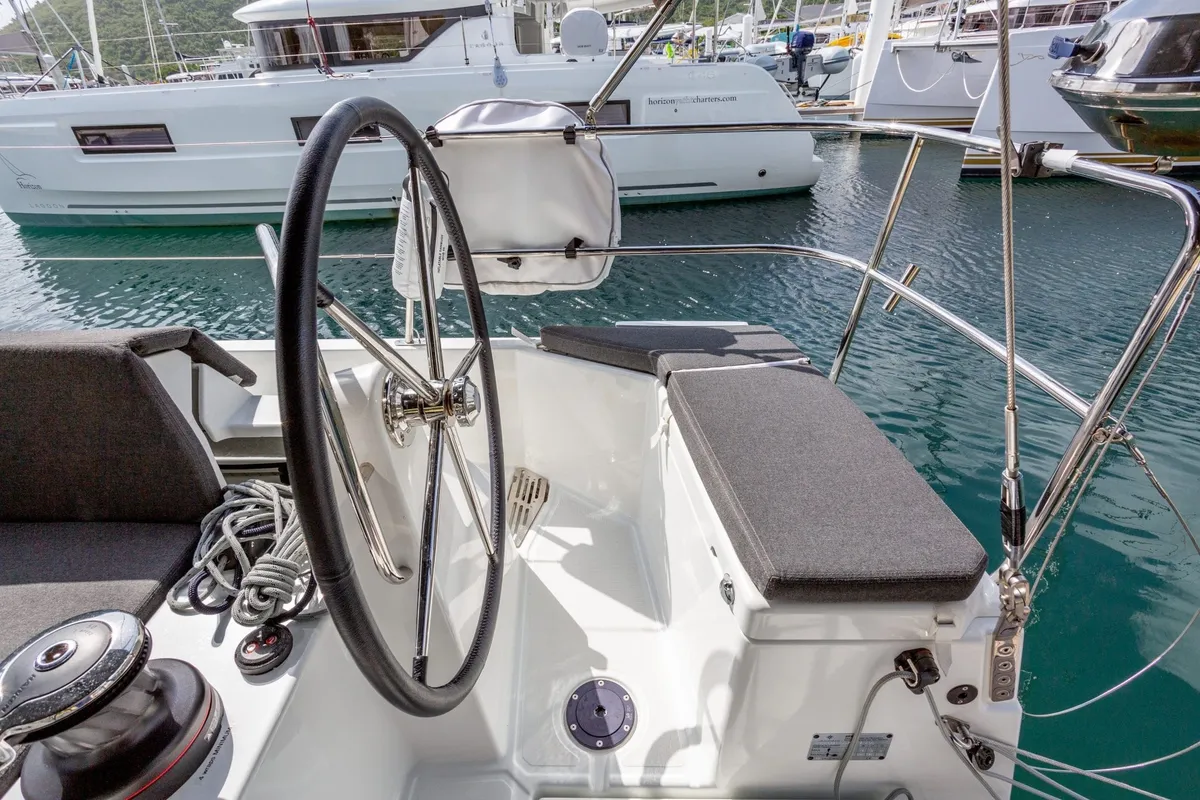 Cockpit of Cosette II, a Jeanneau Sun Odyssey 490 sailboat at Road Town, British Virgin Islands