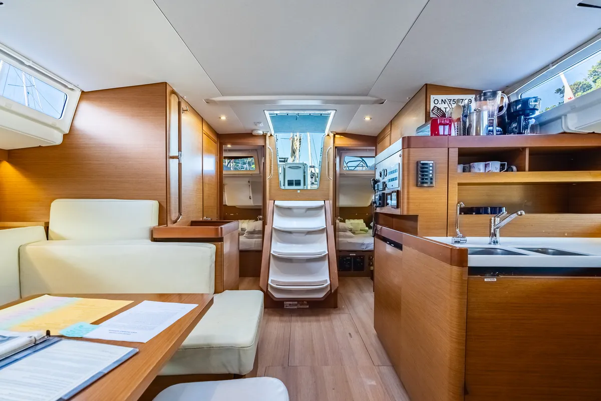 Salon of Cosette II, a Jeanneau Sun Odyssey 490 sailboat at Road Town, British Virgin Islands