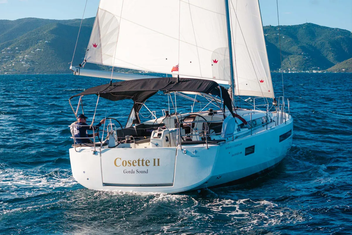 Exterior view of Cosette II, a Jeanneau Sun Odyssey 490 sailboat at Road Town, British Virgin Islands