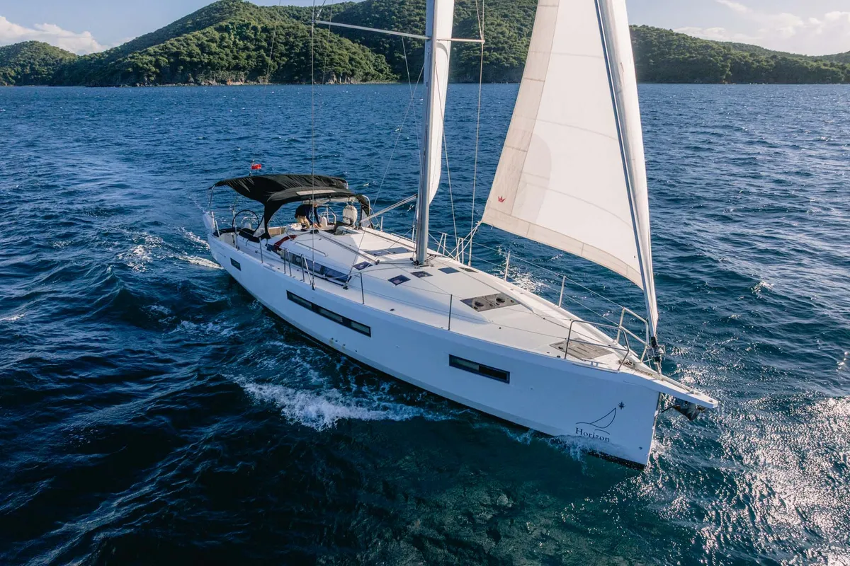 Exterior view of Cosette II, a Jeanneau Sun Odyssey 490 sailboat at Road Town, British Virgin Islands