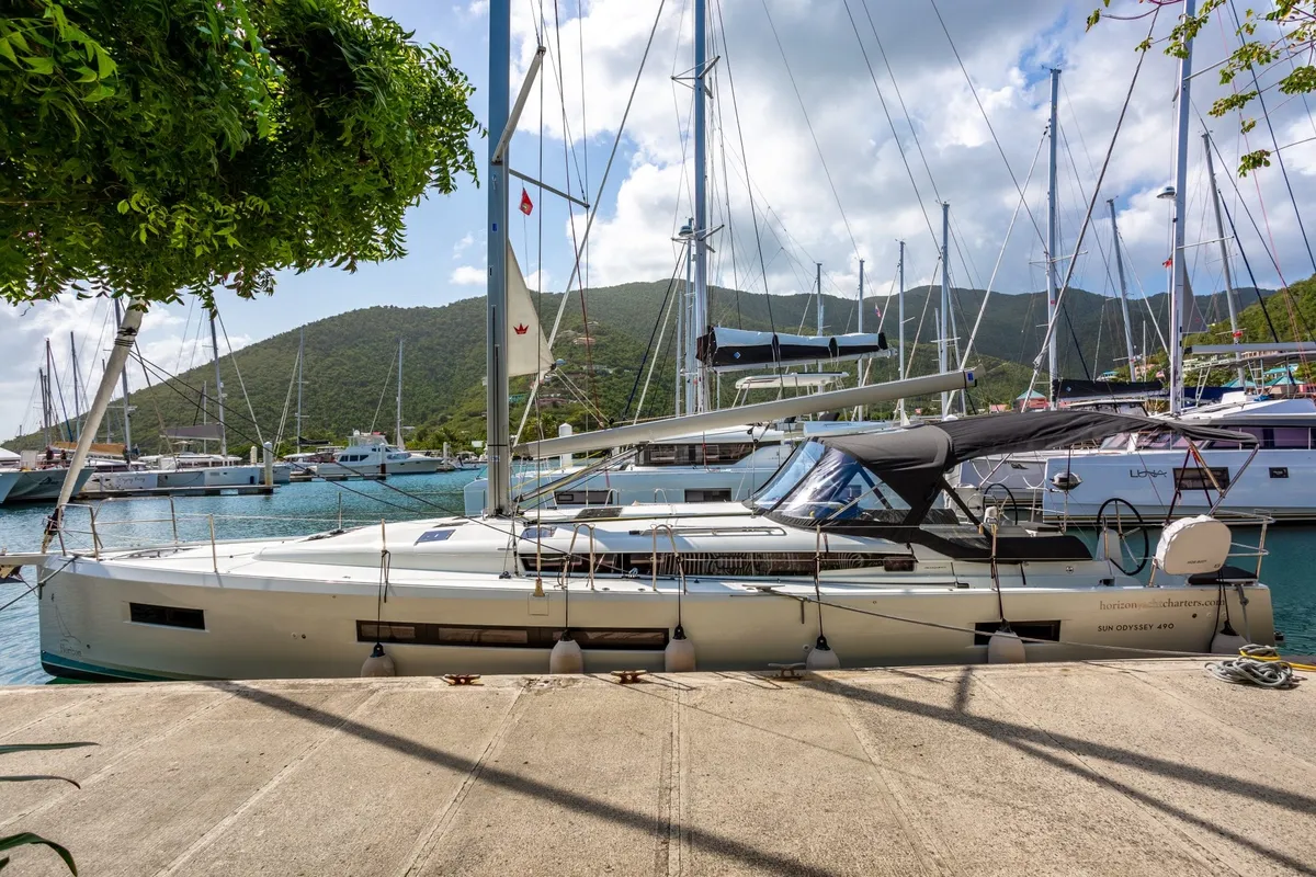 Exterior view of Cosette II, a Jeanneau Sun Odyssey 490 sailboat at Road Town, British Virgin Islands
