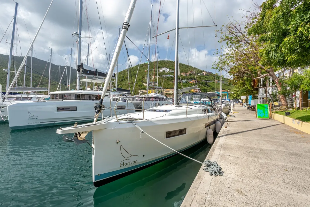 Exterior view of Cosette II, a Jeanneau Sun Odyssey 490 sailboat at Road Town, British Virgin Islands
