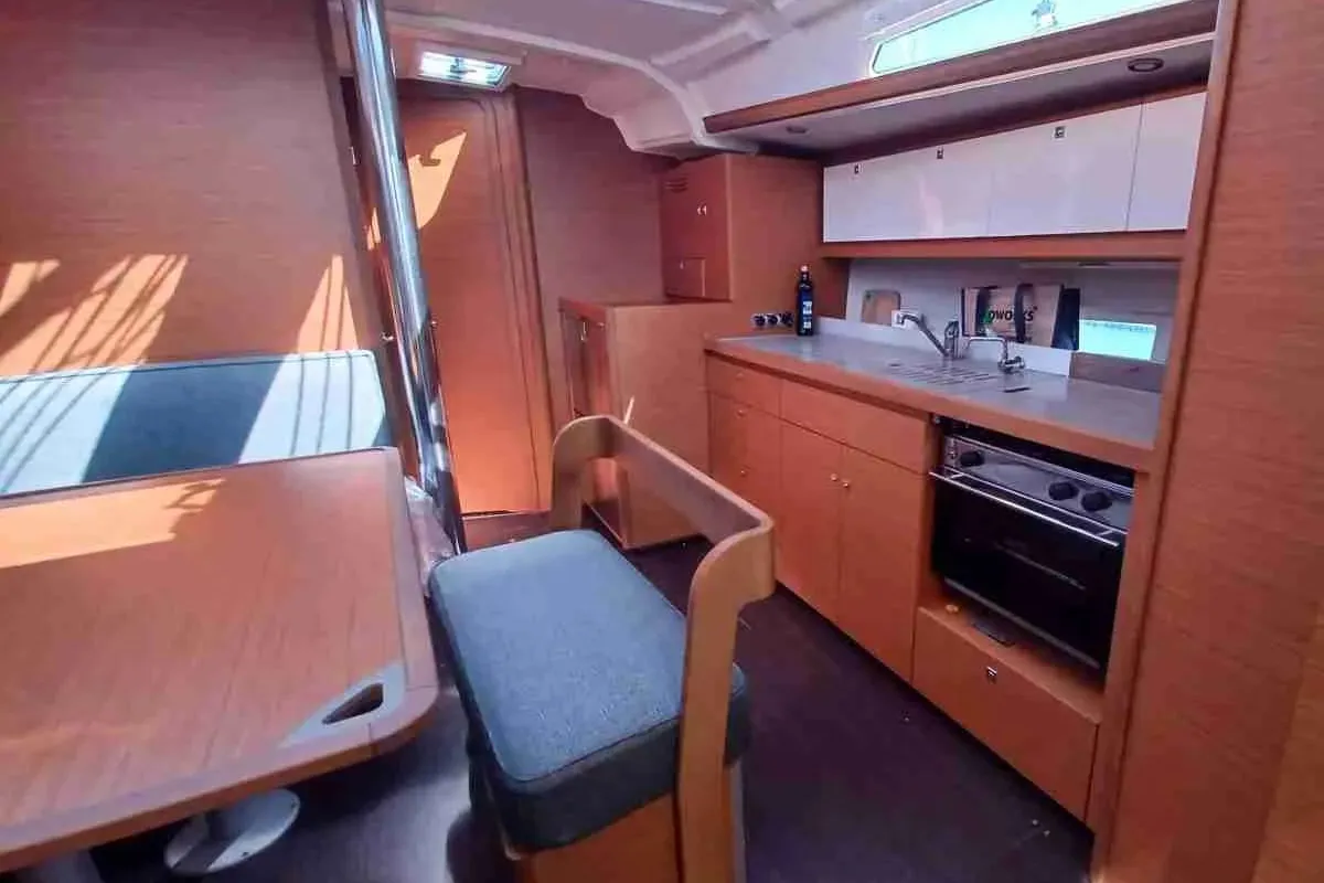 Galley of San Luis Blues, a Dufour 430 sailboat at Rodi Garganico, Italy