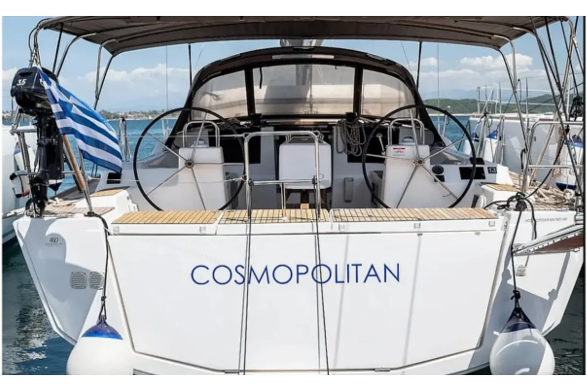 Cockpit of Cosmopolitan, a Dufour 460 Grand Large sailboat at Municipal Unit of Apollonioi, Greece