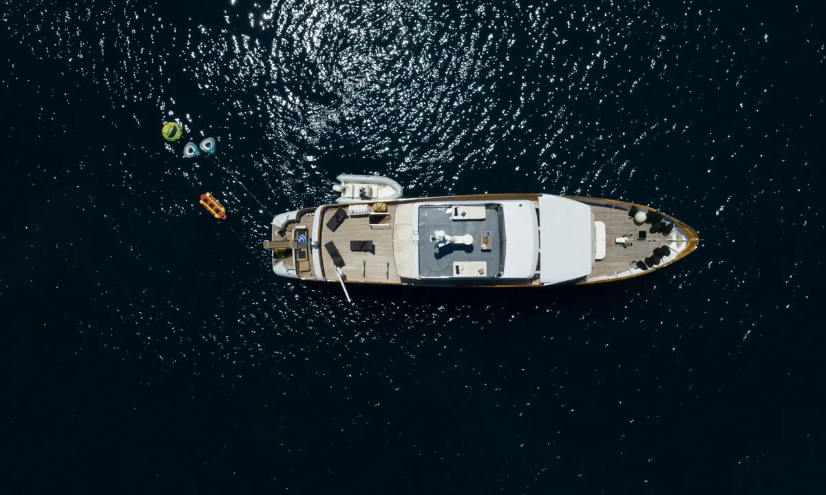 Exterior view of Elena, a Perama Shipyard M/Y Elena motor yacht at Τροκαντερό, Greece