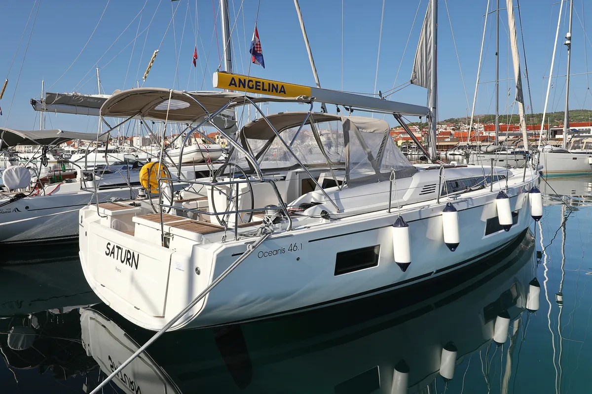 Exterior view of Saturn, a Beneteau Oceanis 46.1 sailboat at Grad Vodice, Croatia