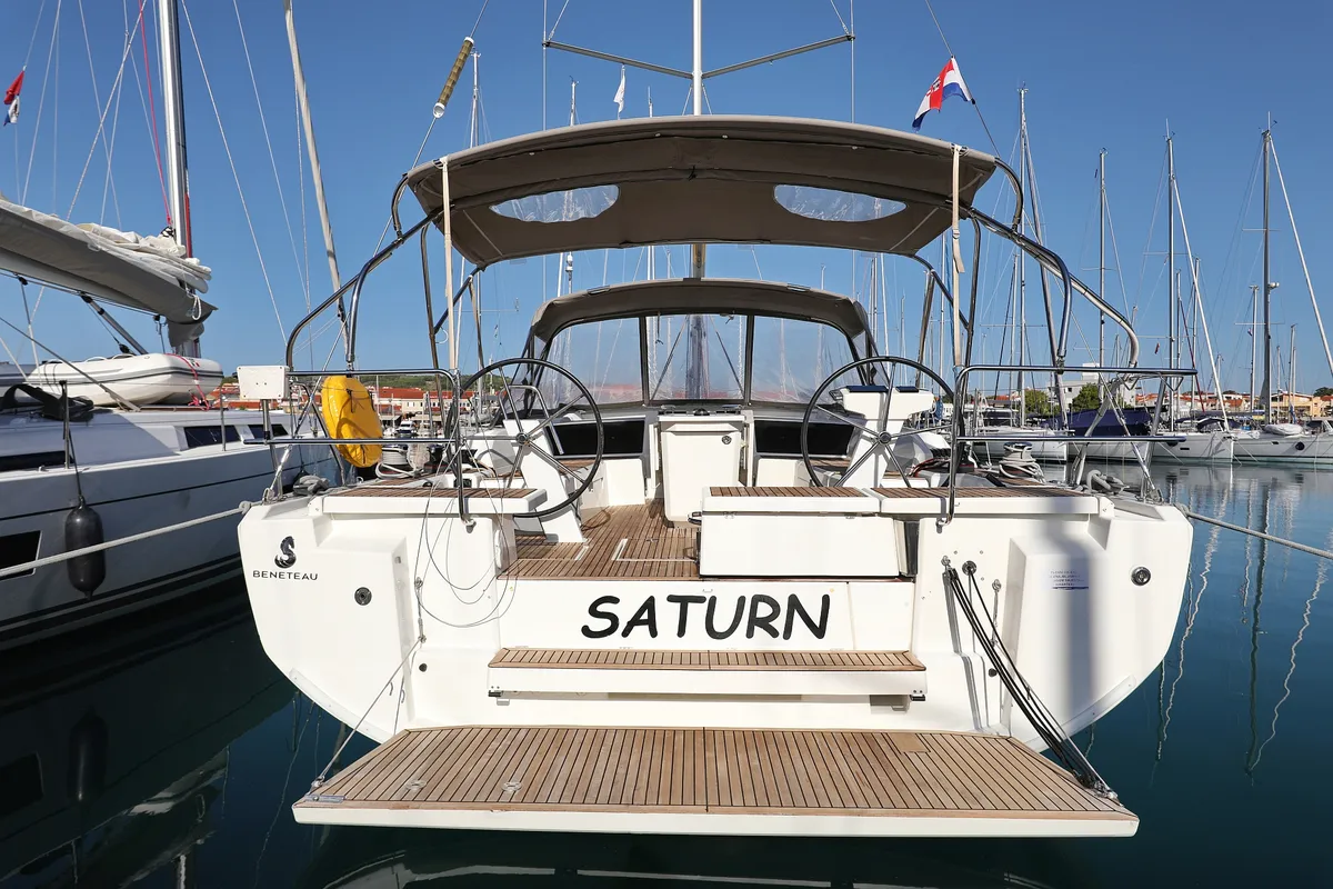 Exterior view of Saturn, a Beneteau Oceanis 46.1 sailboat at Grad Vodice, Croatia