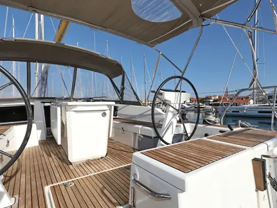 Cockpit of Saturn, a Beneteau Oceanis 46.1 sailboat at Grad Vodice, Croatia