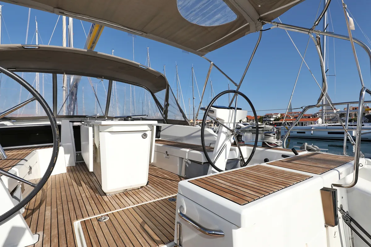 Cockpit of Saturn, a Beneteau Oceanis 46.1 sailboat at Grad Vodice, Croatia