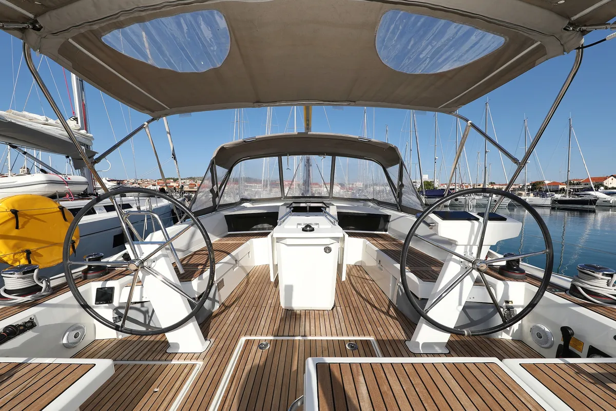 Cockpit of Saturn, a Beneteau Oceanis 46.1 sailboat at Grad Vodice, Croatia