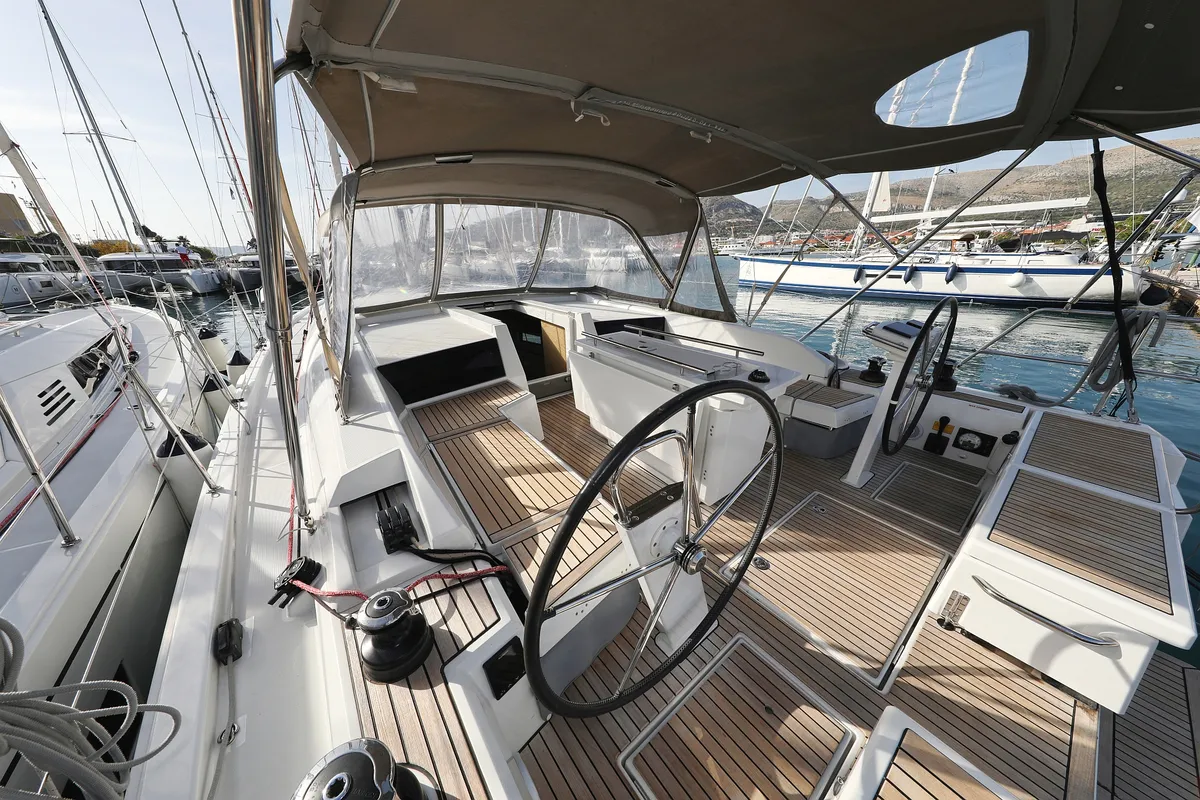 Cockpit of Saturn, a Beneteau Oceanis 46.1 sailboat at Grad Vodice, Croatia