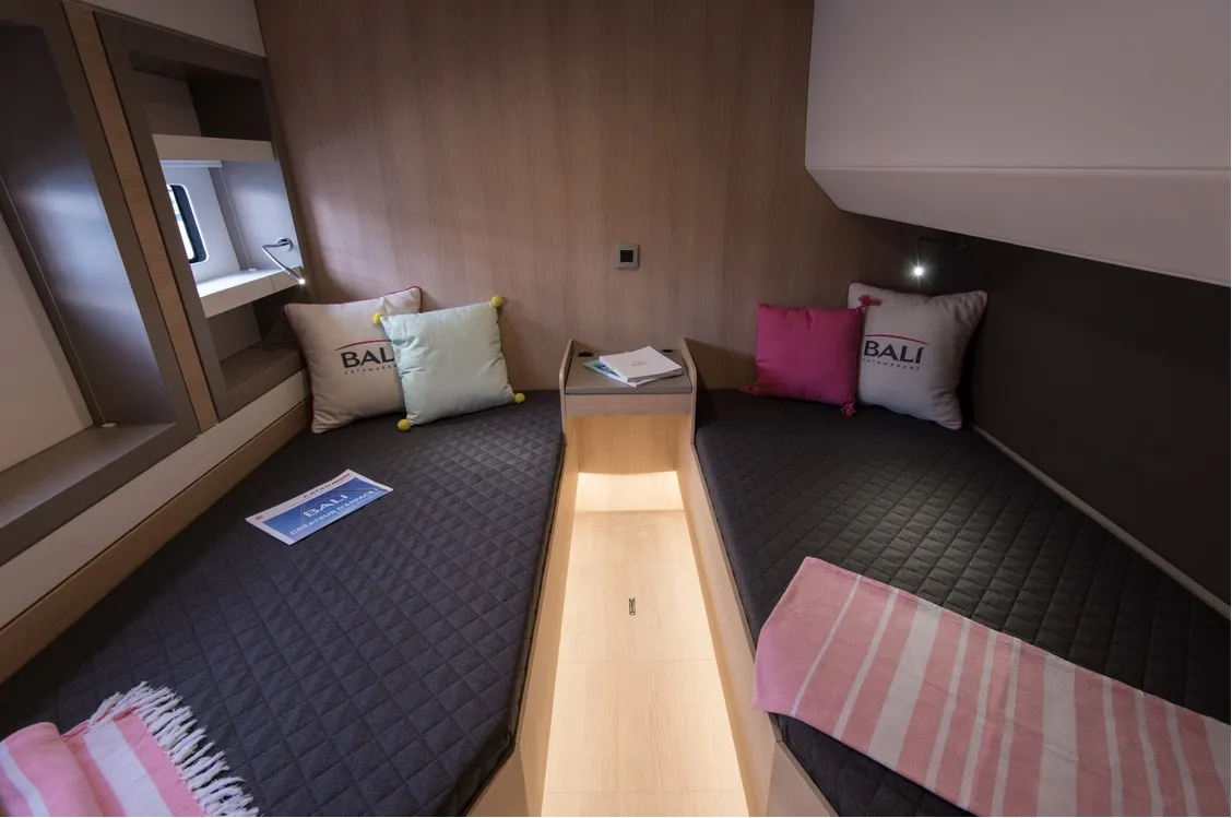 Cabin on Ortensia, a Bali 5.4 catamaran at Olbia, Italy