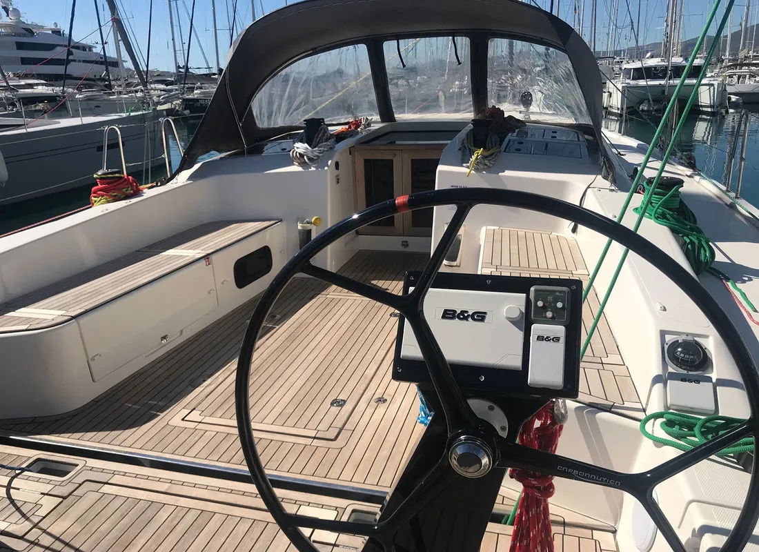 Cockpit of More Amore, a More 55 sailboat at Grad Kaštela, Croatia