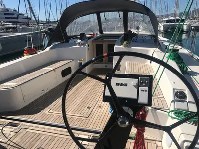Cockpit of More Amore, a More 55 sailboat at Grad Kaštela, Croatia