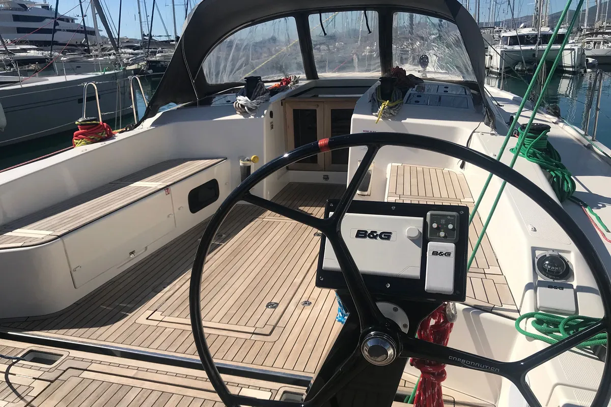 Cockpit of More Amore, a More 55 sailboat at Grad Kaštela, Croatia