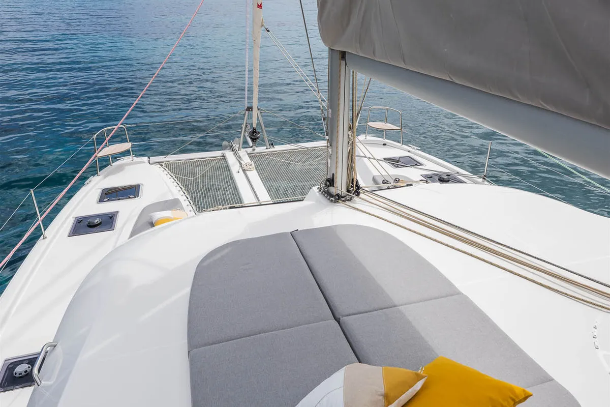 Deck of Emilius, a Lagoon 38 catamaran at Palma de Mallorca, Spain
